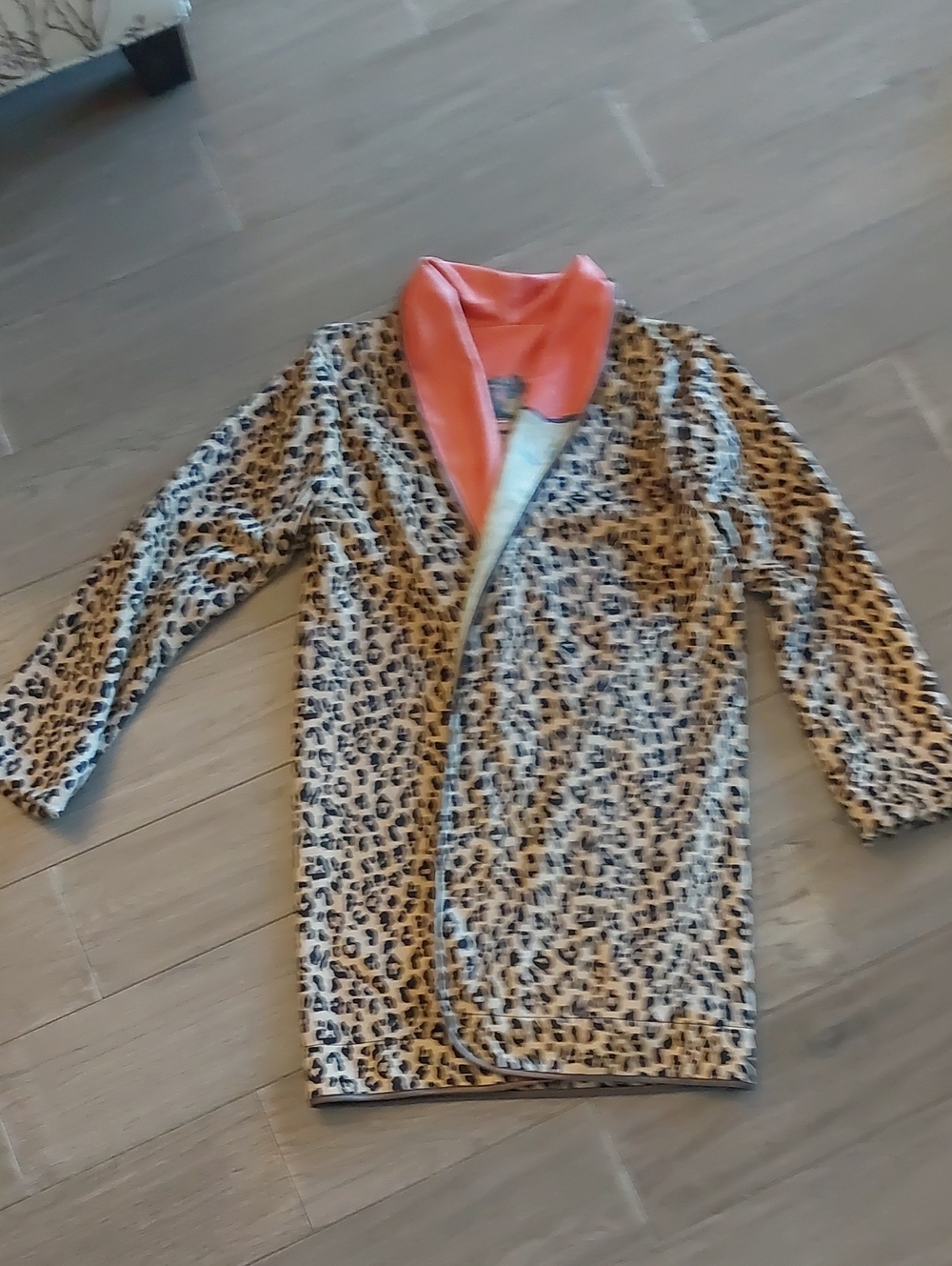 Women's Leopard Print Reversible Coat with Coral Lining